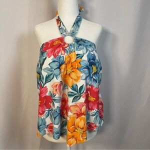 Time and Tru 2X XXL Colorful Floral Swim Top Tropical Halter Tank Modest Island